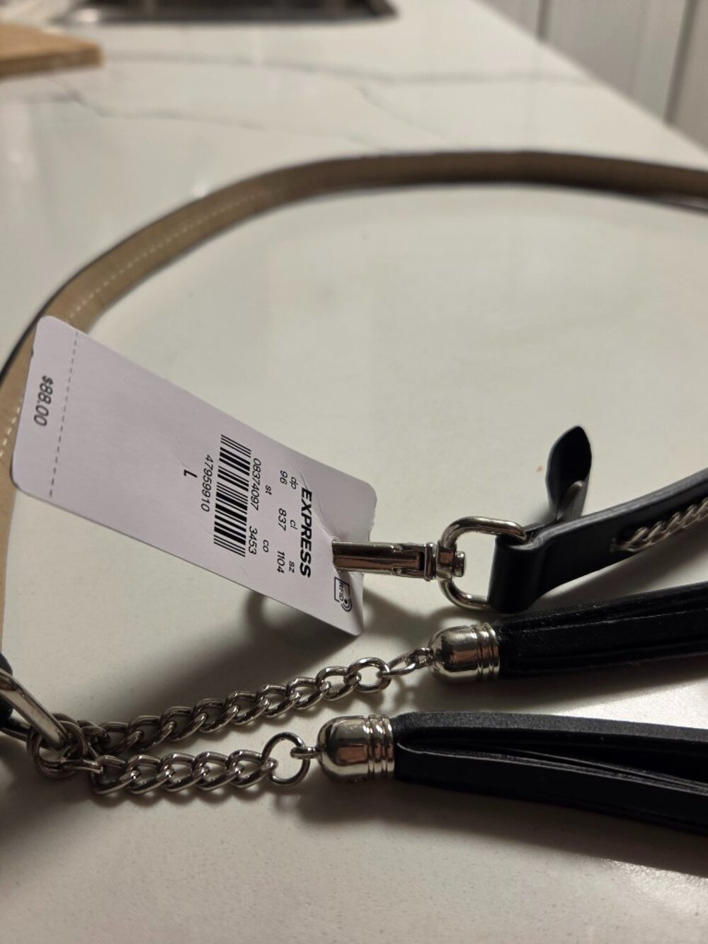 Elegant  Slim Black  Belt with metalick detail .